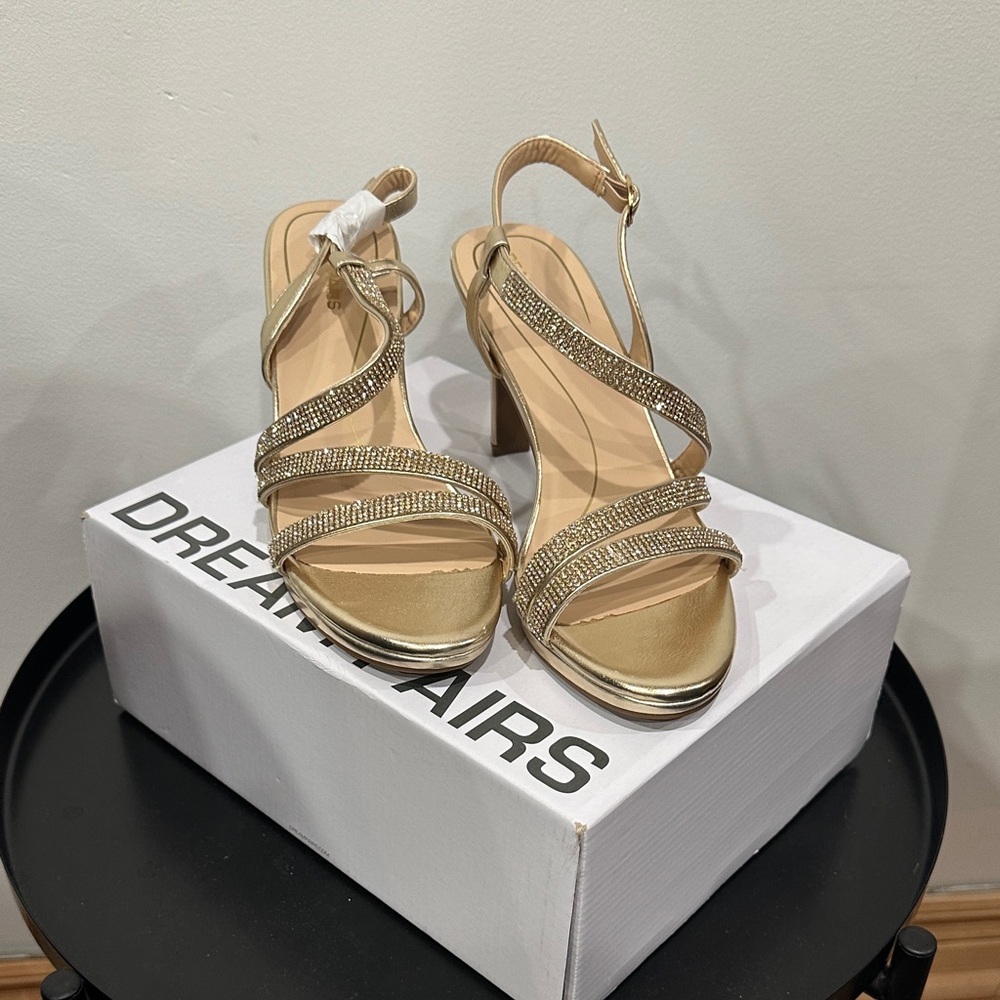 Dream Pairs Glittering Gold Strappy Heels